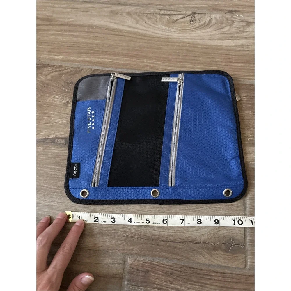 Five Star Dual Zipper Pencil Pouch Blue Binder Case w/ Hoops Organizer